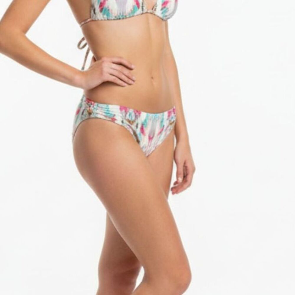 L*Space White Multi Color Print Full Cover Bathing Suit Bikini Bottom L